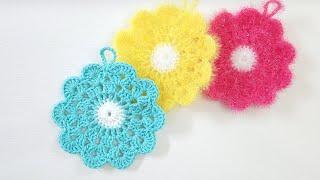 58만뷰 왕초보용/실용성갑 꽃수세미/티코스터 Crochet  tea coaster/ Crochet dish scrubby