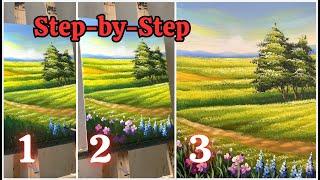 How to draw simple landscape and flower painting