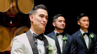 Groom Can't Stop Crying When He Sees His Bride Walk Down The Aisle - Palm Event Center Wedding 