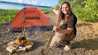 Solo Overnight In Amazons CHEAPEST Tent.. (Ocean Side Camping)