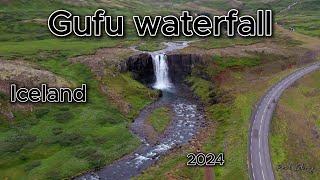 4K drone footage of Gufufoss waterfall. Iceland.