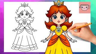 How To Draw Princess Daisy | Super Mario Brothers | Cute Easy Step By Step Drawing Tutorial