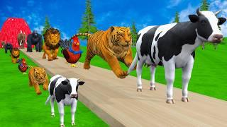 Paint & Animals Duck,Gorilla,Lion,Elephant,Cow,Sheep Fountain Crossing Transformation Animal Cartoon