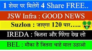 Stock Market News - Suzlon Share | BEL Share News | JSW Infra share | IREDA Share Latest News