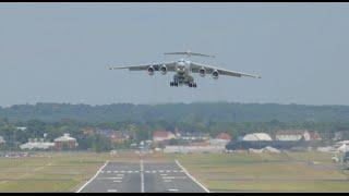 Crosswind takeoff at Farnborough 2014 IL-76 departs in style