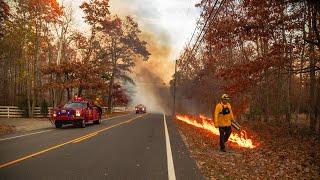 SHOTGUN WILDFIRE LARGE 300 ACRE Forest Fire Jackson New Jersey 11/6/24