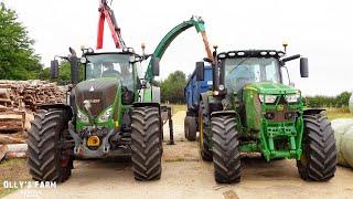 WOOD CHIP HARVEST WITH THE FENDT TRACTOR AND HUGE CHIPPER!