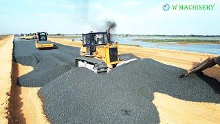 Nice Activities Bulldozer Komatsu Spreading Gravel Building Roads | Dump Truck Unloading Gravel