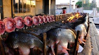 Amazing  Process of Grilling Carp Fish Around a Wood Fire | Iraqi Masgouf | Erbil Street Food