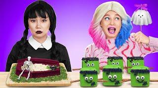 NEW 123 GO! Me Vs Wednesday Scariest Food Challenge! The Spookiest Recipe Wins!