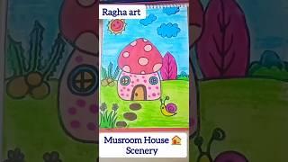 Easy Scenery Drawing for kids /Mushroom House Art ️#shortfeed #draw #kidsdrawing