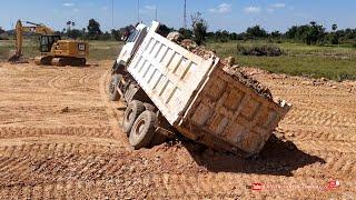 Amazing Powerful Rescues 20ton Dump Truck Stuck By Skills Bulldozer And Excavator Teamwork