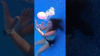 Blowing Up BALLOON Underwater in Swimming Pool #shorts