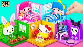 Make Cute 5 Color Hello Kitty House with Little Twin Stars Bedroom, Purple Kuromi Room from Clay