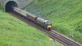 40145 on Full power climbing up Bincombe on the Pathfinders Railtours 50 years Anniversary. 10/06/23