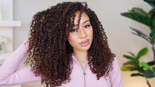 My Curly Hair Routine! (defining curls, no-part styling + diffusing)