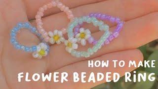 how to make flower beaded ring//cara membuat cincin manik bunga