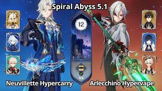 C0 Neuvillette Hypercarry & C0 Arlecchino Hypervape - Spiral Abyss 5.1 Floor 12 Genshin Impact