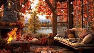 Autumn Lakeside CottageAutumn Sunny Day Ambience  Warm Firepit & Enchanted Fall Leaves Sounds