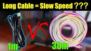 Internet Speed Comparison 1m VS 30m of CAT 6 Ethernet CABLE