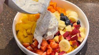 Summer fruit salad with delicious dressing!! No Cream | No condensed milk.