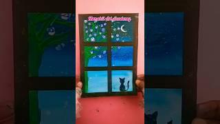 Night scenery through window  painting on black paper#creativeart#satisfying,Manahil Art Academy