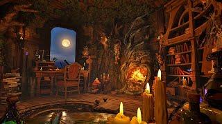 A Magical Rainy Night in Wizard's Tower ️ Ambience - Experience with Potions and Cozy Fireplace