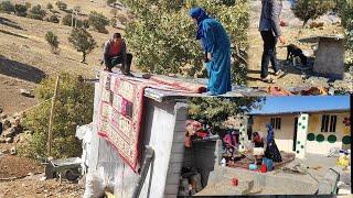 Washing carpets in mountainous nature, for a warm and pleasant home