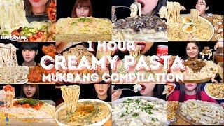 *1 HOUR* CREAMY PASTA ALFREDO MUKBANG *ASMR* COMPILATION |  BIG BITES | EATING SOUNDS