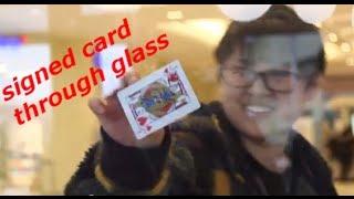 signed card through glass - magic prank