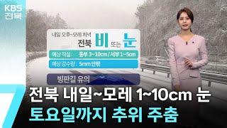 [날씨] 전북 내일~모레 1~10cm 눈…토요일까지 추위 주춤 / KBS  2024.12.19.