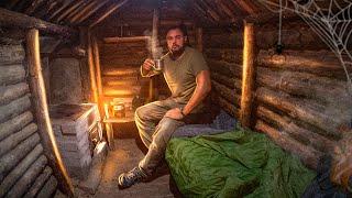 My first Dugout in the Woods, Thunderstorm and Rain, forest camp no talking