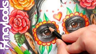 Cómo dibujar Catrina a lápices de colores-paso a paso