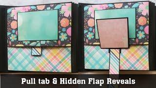 Pull tab and hidden flap reveals | Pop-up page idea | Interactive card idea | pull tab slider card