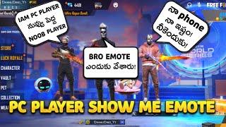 Random PC player show me lol emote and call me noob || we play 1 vs 1 free fire in Telugu