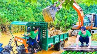 Rent an Excavator To Renovate The Farm After Big Flood - Rebuild The Bridge | Hồng Vân Daily Life