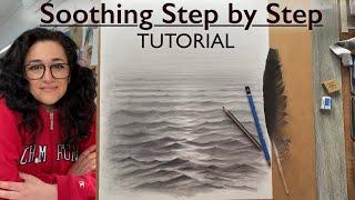 How to draw WATER SEA WAVES with pencil ️ easy drawing tutorial - unintentional ASMR