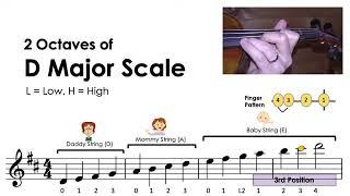 How to play "2 Octaves of D major scale" on the violin • notes &  finger pattern tutorial • HTP TV