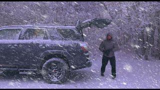 Snowed In on a Mountain Pass - Truck Camping in a Powerful Winter Snow Storm