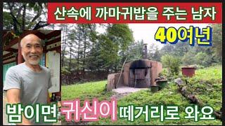 깊은산속 밤이면 귀신들이 떼거리로몰려오는곳에 40여년 까마귀밥을 주는 남자가 있어요. 특히 비오는날 산안개가 자욱하면 …….