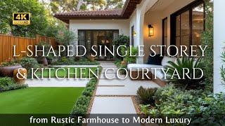 L-Shaped Single-Storey Homes: Kitchen and Courtyard Designs from Rustic Farmhouse to Modern Luxury