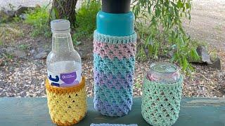 CrochetCOASTER COZY SLEEVE!!Cup, Can or Bottle Holder #tumblerholder Diagonal Cross Stitch