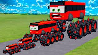 Big & Small Long Bus Lightning McQueen Throns Monster Truck vs Thomas Trains | BeamNG.drive