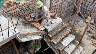 Workers Construct And Complete Modern Concrete Stairs - Using Sand, Iron, Gravel And Cement Bricks