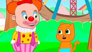 Cats Family in English - Meeting with a clown Cartoon for Kids