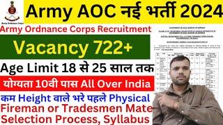 Army AOC Recruitment 2024 | AOC New Vacancy 2024 | Army AOC Tradesman Mate or Fireman Bharti 2024