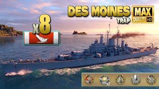 Cruiser "Des Moines": 8 ships destroyed on map Trap - World of Warships