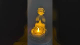 OakiWay - Buddha Statue & Lotus Flower Candle Holder W/ Flickering Led Candle - Spiritual Decor