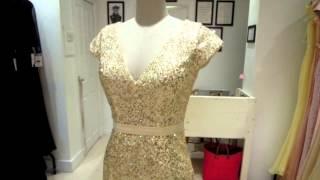 1278 Gold sequin evening dress with cap sleeves