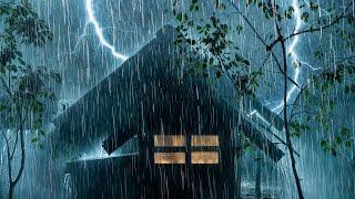 Night Rain & Thunderstorm Sleep Sounds | Torrential Rainstorm on Forest House & Powerful Thunder